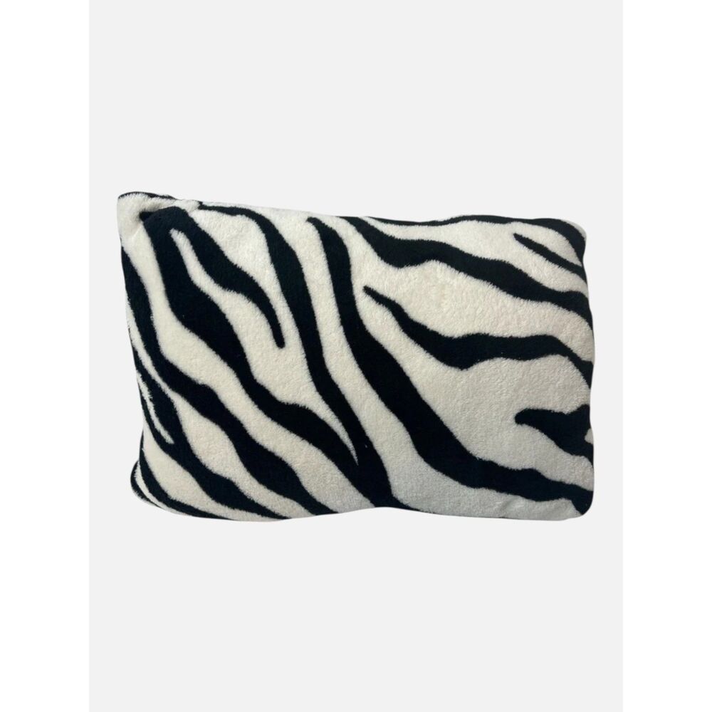 Zebra Print Plush Throw Pillow Black White Animal Print Accent Decor 10" x 14"